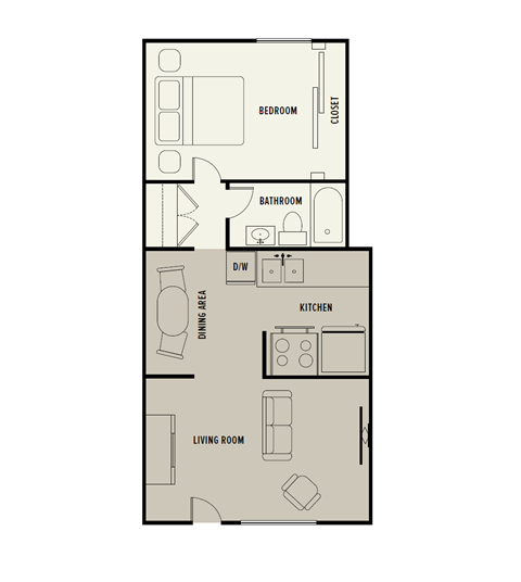 Floor plan for 1 bed, 1 bath, 650 sqft